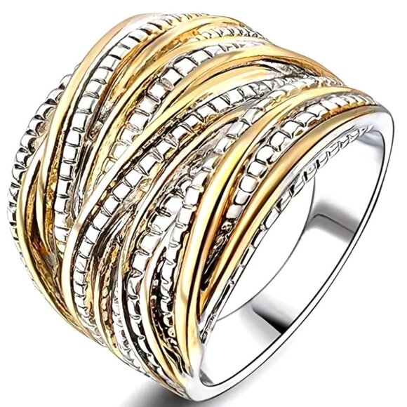 d'vine Products Jewelry - Two Tone Intertwined Crossover Statement Ring Chunky Band for Women